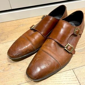 Brown leather Monk Strap dress shoes from Black&Brown. Size: 11M